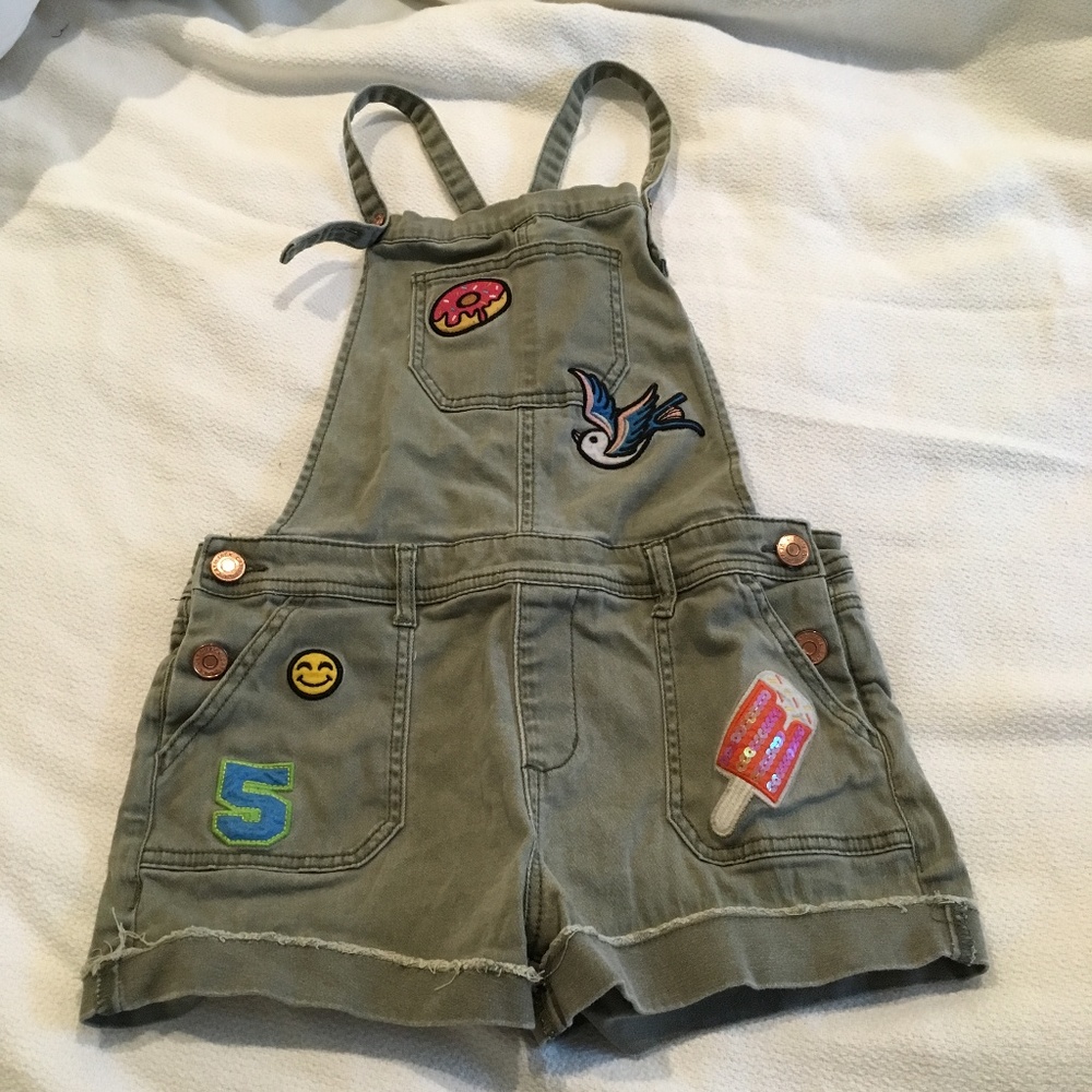 Army Green Overalls with Decorative Patches